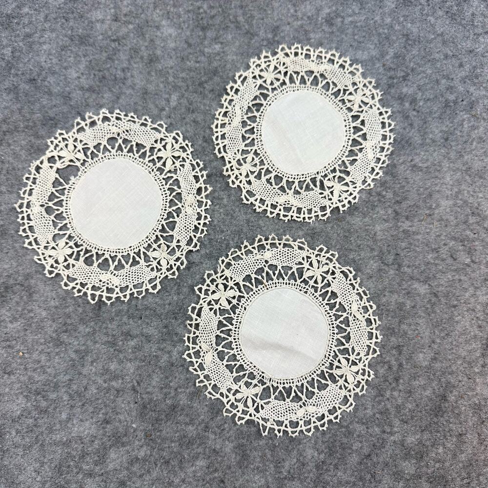 Set of 3 Matching Hand Crocheted Doilies Doily Coasters Vintage Antique Lace